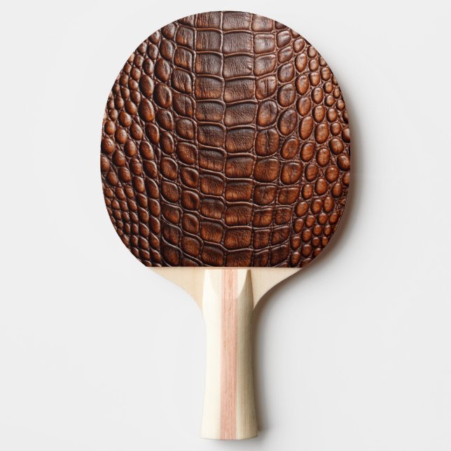 Brown Crocodile Alligator Skin Faux Leather Print Ping Pong Paddle (Front)