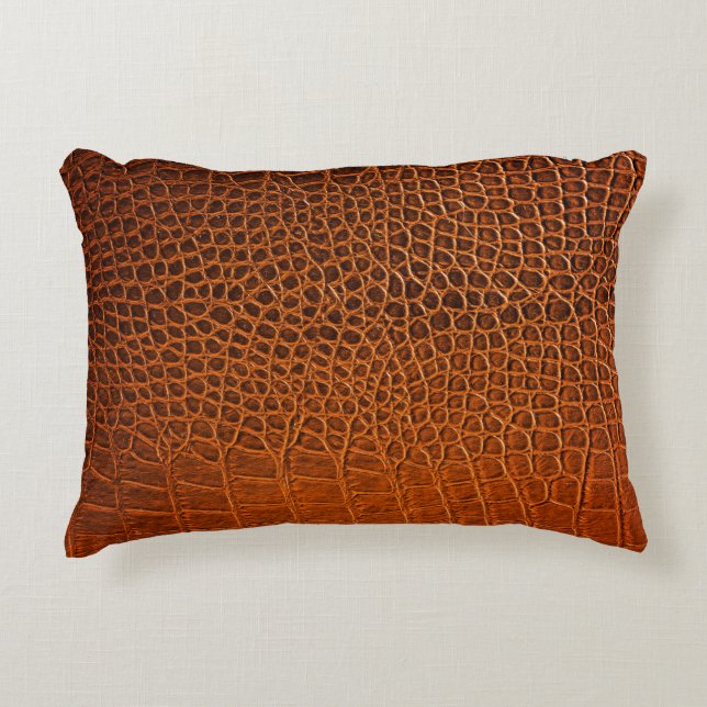 Brown crocodile leather decorative cushion (Front)