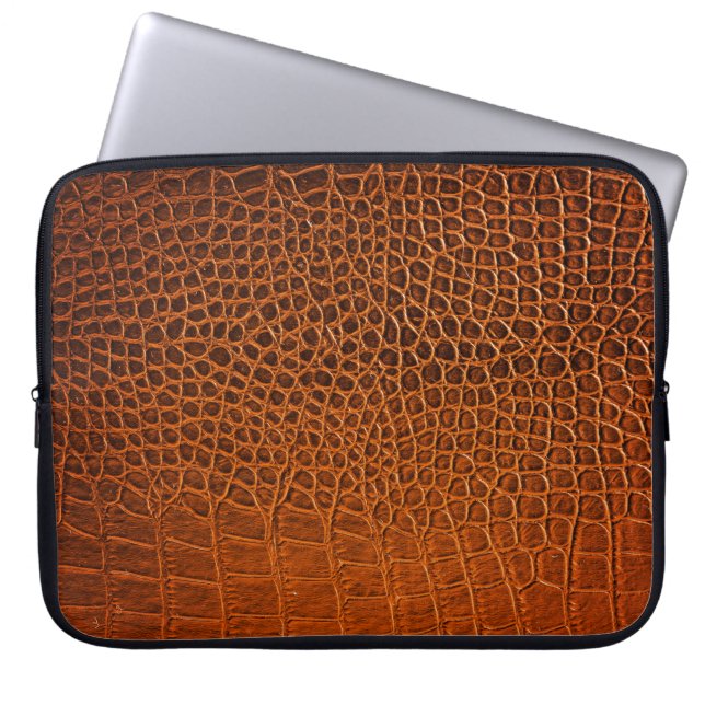 Brown crocodile leather laptop sleeve (Front)