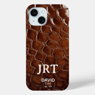 Brown Crocodile Leather Monogram iPhone 15 Case