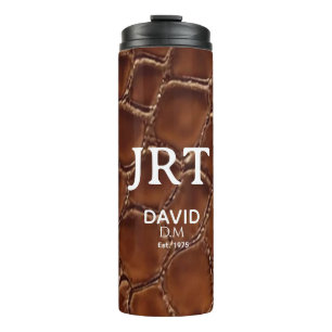 Brown Crocodile Leather Monogram Travel Mug
