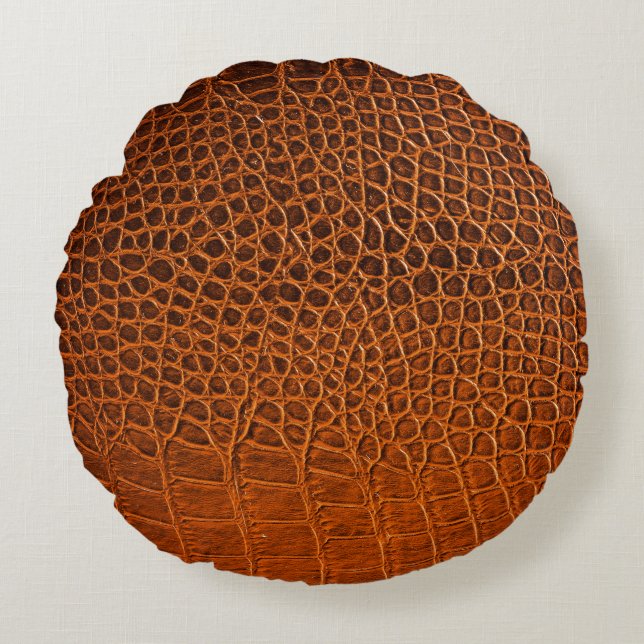 Brown crocodile leather round cushion (Front)