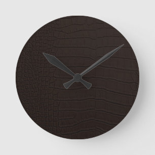 Brown Crocodile Skin Print Round Clock