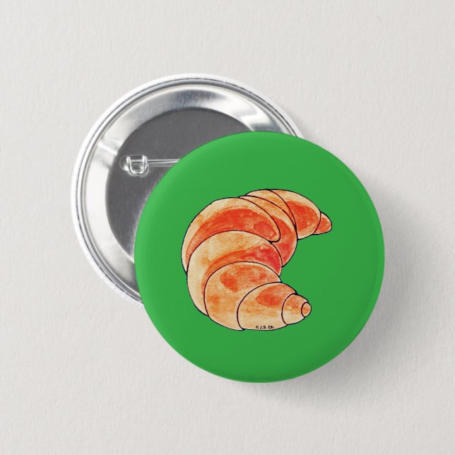 brown croissant bread 6 cm round badge (Front & Back)