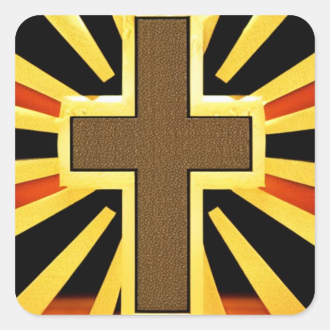 Brown Cross with Rays Background Square Sticker (Front)
