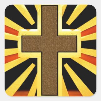 Brown Cross with Rays Background Square Sticker