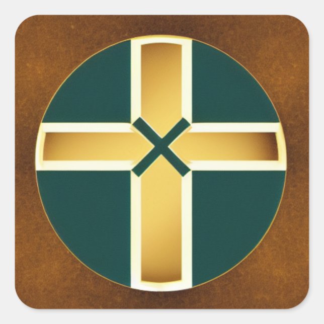 Brown Cross with Teal Background Stickers (Front)