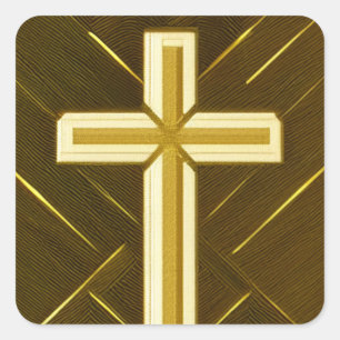 Brown Cross With Textured Background Square Sticker