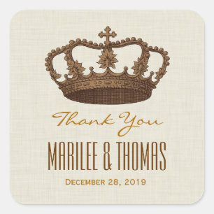 BROWN Crown Thank You Bride Groom Wedding V31 Square Sticker