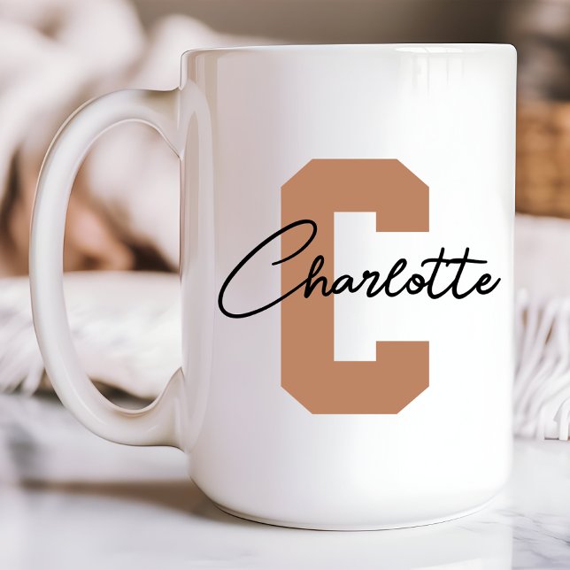 Brown Custom Initial Name Mug, Birthday, New mum Coffee Mug (custom mug for women, personalized mug for girls, elegant mug design, light brown gift, custom mug)