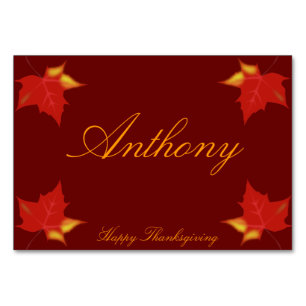 Brown Custom Thanksgiving Place Cards Fall Leaves