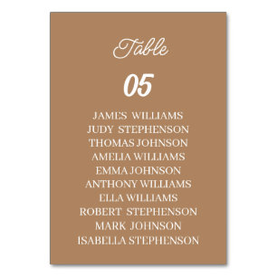 Brown Custom Wedding Table Number