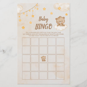 Brown Cute Bear Baby Shower Bingo