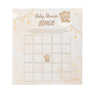 Brown Cute Bear Baby Shower Bingo Notepad