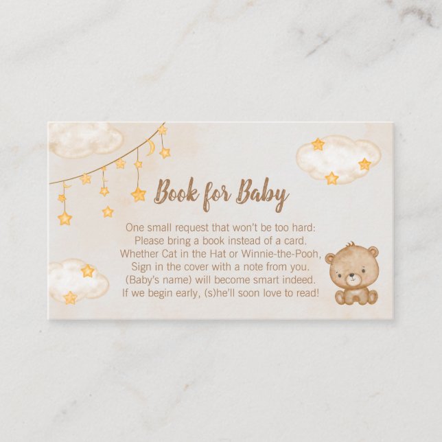 Brown Cute Bear Baby Shower Book for Baby Enclosure Card (Front)
