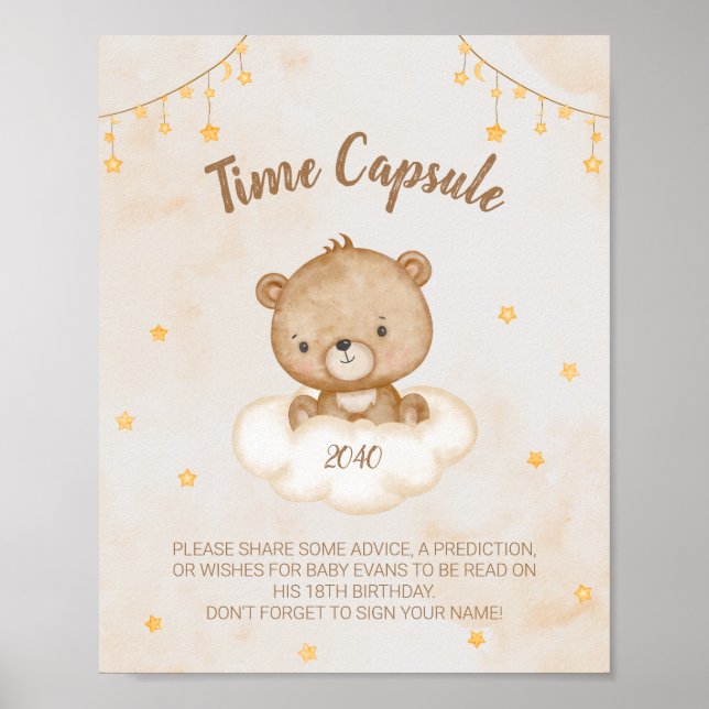 Brown Cute Bear Baby Shower Time Capsule Poster (Front)