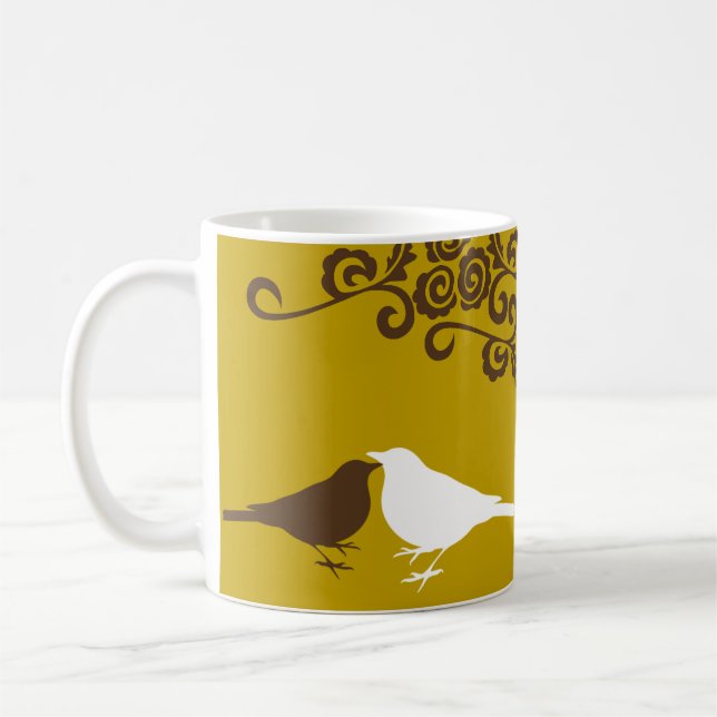 Brown cute bird custom name bridal gift coffee mug (Left)