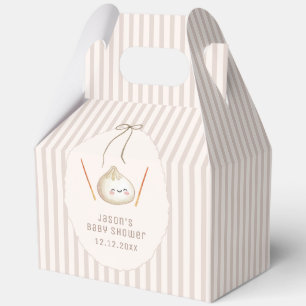 Brown Cute Boy Bow Asian Dumpling Baby Shower Favour Box