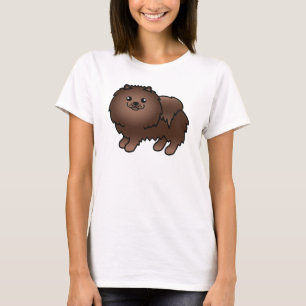 Brown Cute Cartoon Pomeranian Dog T-Shirt