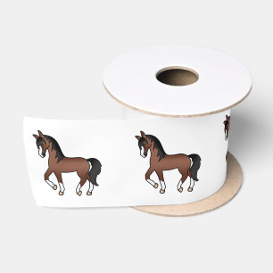 Brown Cute Cartoon Trotting Horses Satin Ribbon