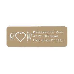 Brown Cute Couple Monogram Heart Return Address
