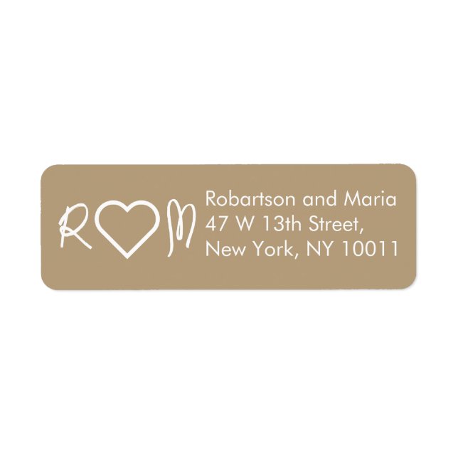 Brown Cute Couple Monogram Heart Return Address (Front)