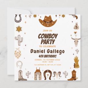 Brown Cute Cowboy Birthday Invitation