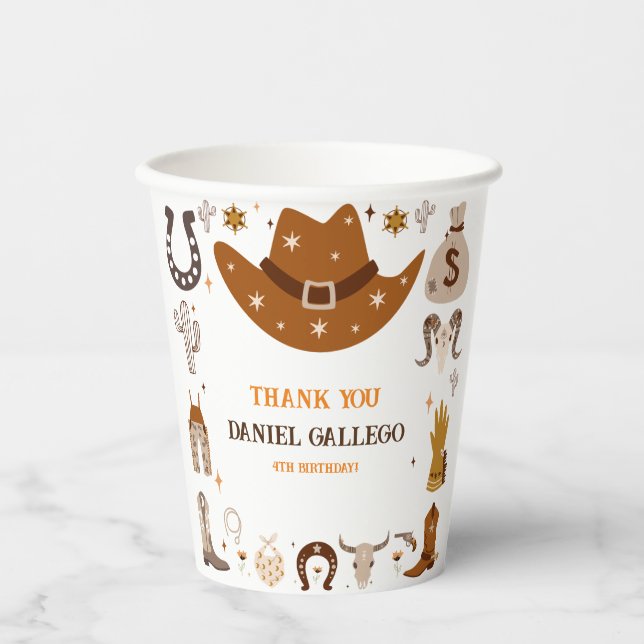 Brown Cute Cowboy Birthday party  Paper Cups (Front)