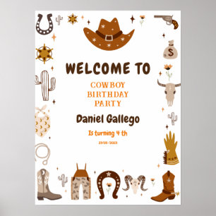 Brown Cute Cowboy Birthday Poster