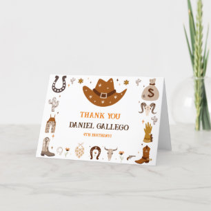 Brown Cute Cowboy Birthday Thank you card