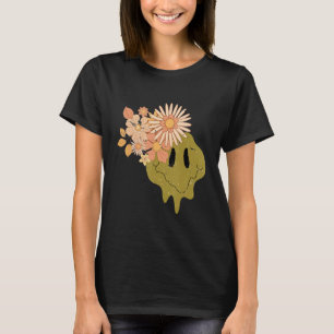 Brown Cute Retro Happy Face Groovy Flower For Girl T-Shirt