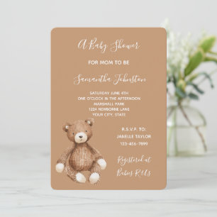 Brown Cute Teddy Bear Baby Shower Invitation