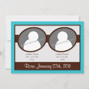 Brown Cyan Blue Twins Birth Announcements