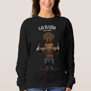 Brown Dachshund Dog Muscle Training Weightlifting Sweatshirt