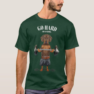 Brown Dachshund Dog Muscle Training Weightlifting T-Shirt
