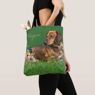 Brown Dachshund Dog Personalised Tote Bag