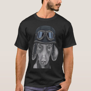 Brown Dachshund Wearing Vintage Motorcycle Helmet  T-Shirt