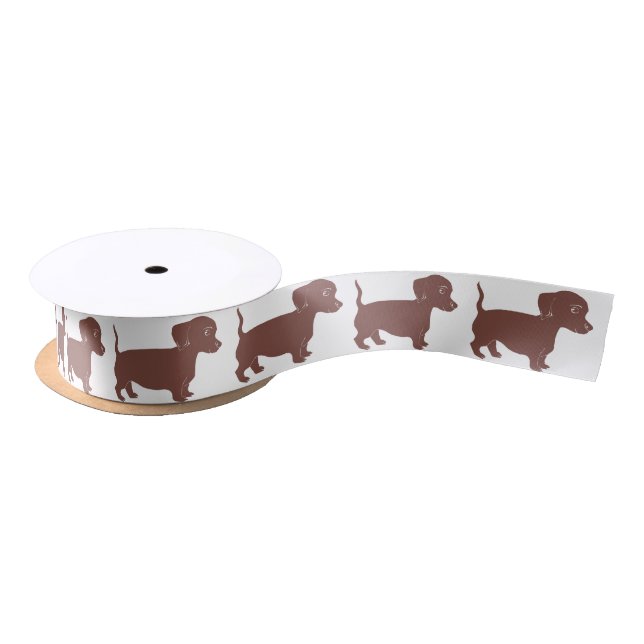 Brown Dachshunds Pattern Satin Ribbon (Spool)
