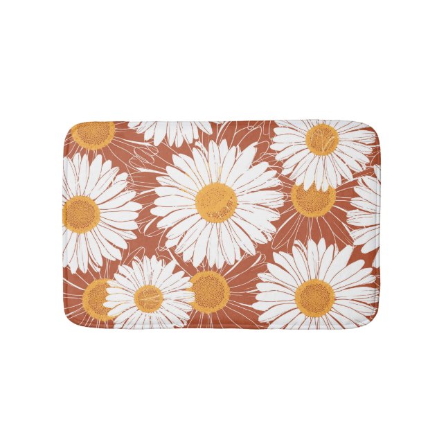 Brown Daisies: Seamless Flower Pattern Bath Mat (Front)
