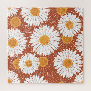 Brown Daisies: Seamless Flower Pattern Jigsaw Puzzle