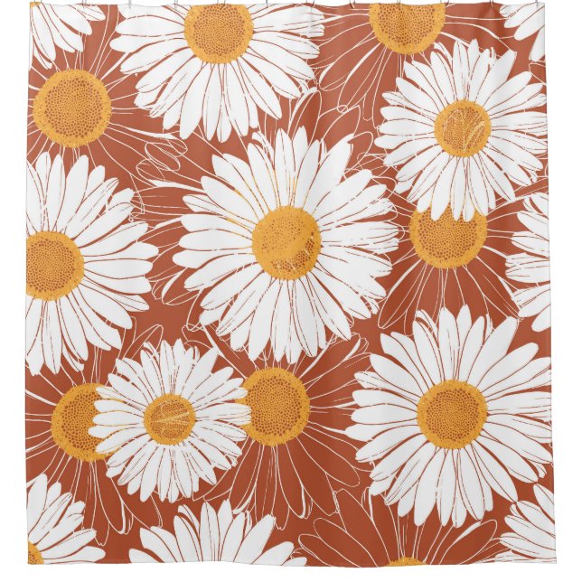 Brown Daisies: Seamless Flower Pattern Shower Curtain (Front)