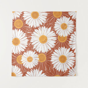 Brown Daisies: Seamless Flower Pattern Tapestry
