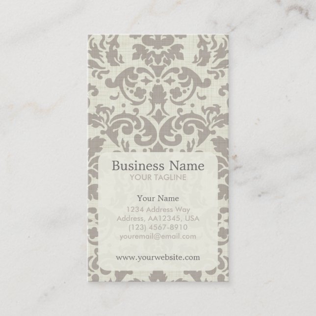 Brown Damask Appointment Business Card (Front)