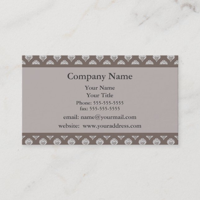 Brown Damask Appointment Reminder Business Card (Front)