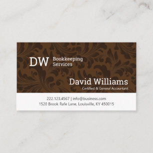 Brown Damask Bookkeeping/Accounting Business Card