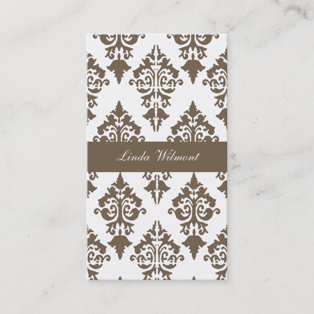 Brown Damask Business Card (Front)
