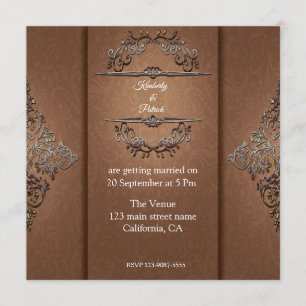 Brown Damask Design Wedding Invitation