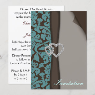 Brown Damask FAUX ribbon diamante design Invitation
