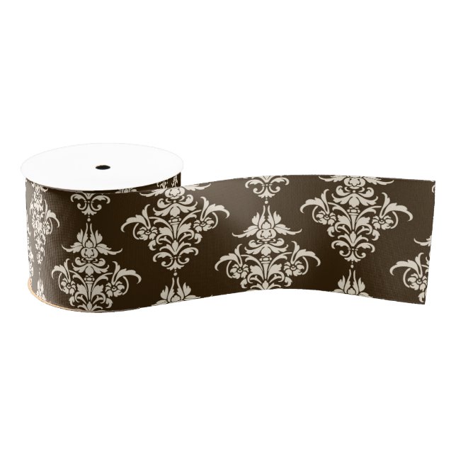 Brown Damask Grosgrain Ribbon (Spool)