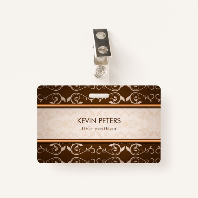 Brown Damask ID Badge (Front with Clip)
